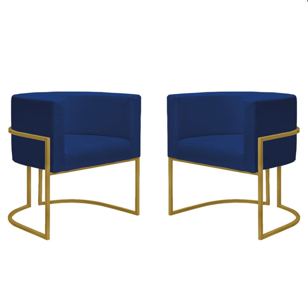 2 Poltronas Nayara Base Ferro Dourado Suede Azul Marinho