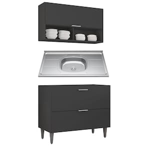 Armário de Cozinha CP01 Com Pia 100cm Pérola Z34 Preto - Mpozenato