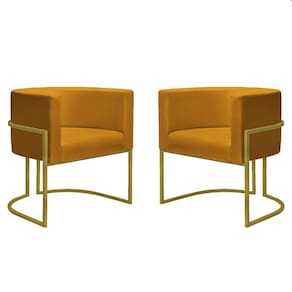 2 Poltr. Decorativa Nayara Base Ferro Dourado Suede Mostarda