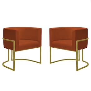 2 Poltr Decorativa Nayara Base Ferro Dourado Suede Terracota