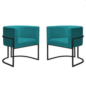 2 Poltr Decorativa Nayara Base Ferro Preto Suede Azul Tifany