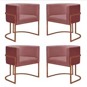 Kit 4 Poltronas Reforçadas Decorativa Sala Nayara Base Ferro Bronze Suede Rose