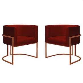 Kit 2 Poltronas Reforçadas Decorativa Sala Nayara Base Ferro Bronze Suede Marsala