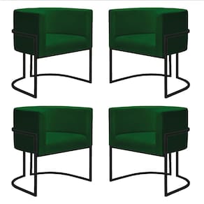 Kit 4 Poltronas Reforçadas Decorativa Sala Nayara Base Ferro Preto Suede Verde