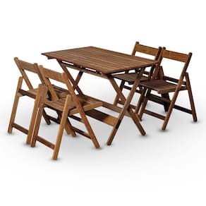 Conjunto De Mesa 120x70 E 04 Cadeiras Dobráveis Em Madeira Nobre Sem Pintura