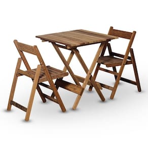 Conjunto De Mesa 70x70 E 02 Cadeiras Dobráveis Em Madeira Nobre Sem Pintura