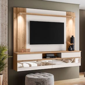 Painel Home Suspenso Tv 75 " Charme Espelho e Luminária LED