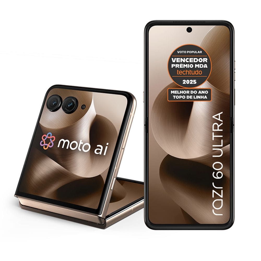 Smartphone Motorola Razr 60 Ultra - 1TB 32GB (16GB RAM+16GB Ram Boost) Snapdragon 8 Elite Tela dobrável 7" e externa 4” Moto AI 50MP camera - Madeira