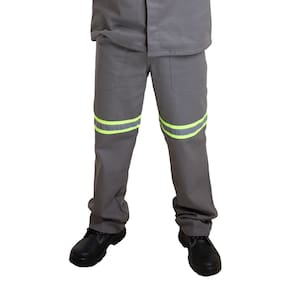Calça Profissional Metade Elástico com Faixa Refletiva Cor Cinza