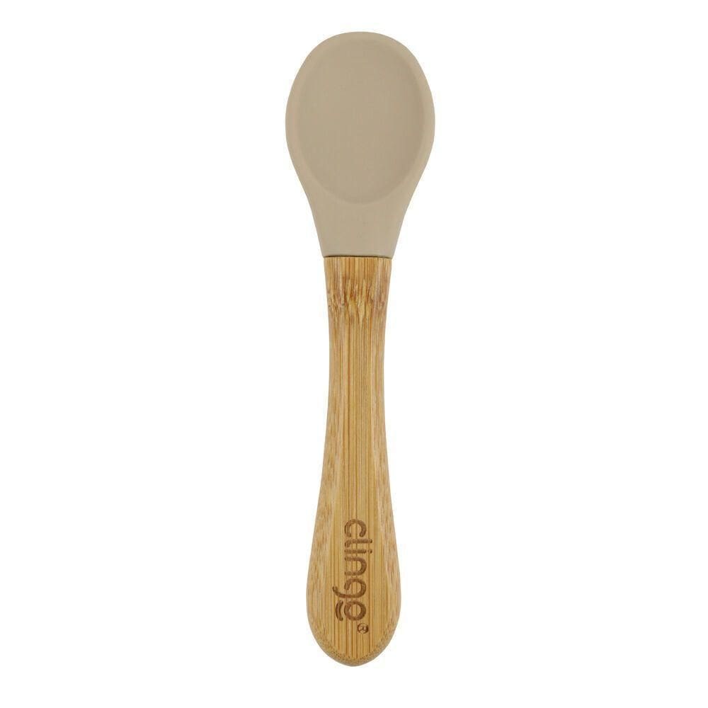 Colher De Silicone Para Bebês Cabo De Bambu Produto Infantil Antimicrobiana Cor Fendi