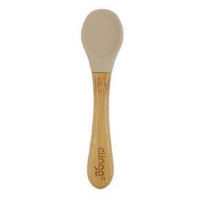 Colher De Silicone Para Bebês Cabo De Bambu Produto Infantil Antimicrobiana Cor Fendi