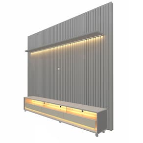 Rack com Painel Ripado com Led e Rodizios Nobre 2.3 Cinza com Off White - Gelius Móveis