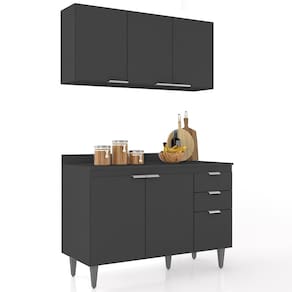 Armário de Cozinha Com Tampo CP01 120cm Pérola Preto Z34 - Mpozenato