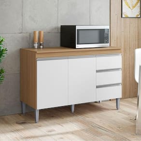 Balcão de Cozinha Ambiente Andréia com Tampo 120cm Amêndoa Branco - AJL
