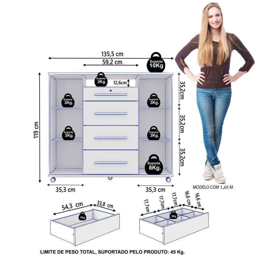 Cômoda Sapateira Com Chave 4 Gavetas 2 Portas Versátil | Casas Bahia