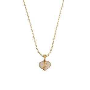 Colar Cartier 45Cm Coração Branco Letra P Banhado Ouro 18K