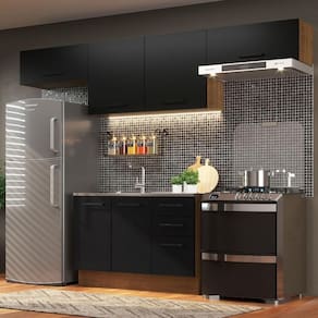 Cozinha Compacta Madesa Agata Armário e Balcão Rustico Preto