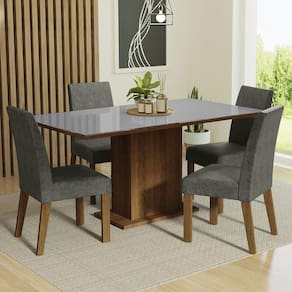 Conjunto Sala De Jantar Mesa Tampo De Vidro 4 Cadeiras