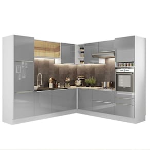 Cozinha Completa Lux com Armário e Balcão Branco Cinza