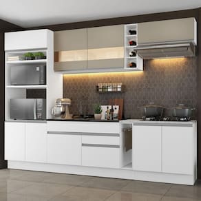Cozinha Completa Vicenza Branco/Crema Armário Balcão Madesa