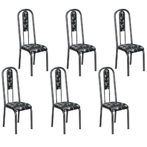 Conjunto de 6 cadeiras Teixeira Madri com encosto martelado preto
