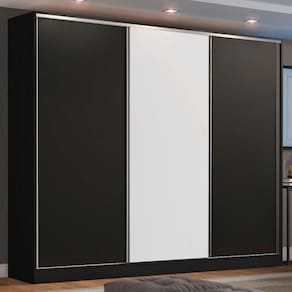 Guarda Roupa Casal Madesa 3 Portas de Correr Preto Branco