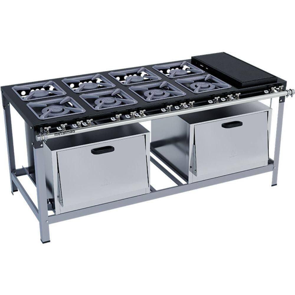 Fogão 8 Bocas Metalmaq Stori Premium 30x30 C/ Chapa e 2 Fornos Cinza - Bivolt - M31