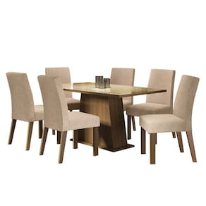 Mesa Tampo De Vidro Com 6 CadeirasRustic/crema/imperial