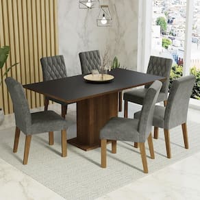 Conjunto Sala De Jantar Mesa Tampo De Madeira 6 Cadeiras