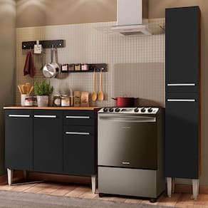 Cozinha Compacta Madesa Balcão e Paneleiro Rustic/preto