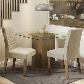 Conjunto Sala De Janta Mesa Tampo De Vidro 2 Cadeiras Rusti