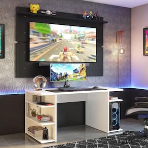 Mesa Para Gamer e Painel - Branco/preto