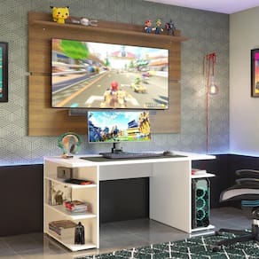 Mesa Gamer Madesa e Painel para até 65 Polegadas Branco