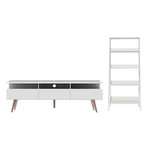 Rack para até 65 Polegadas com Estante Escada Branco