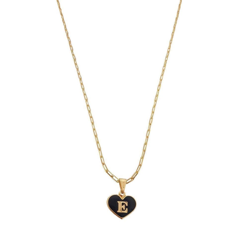 Colar Cartier 45Cm Coração Negro Letra E Banhado Ouro 18K