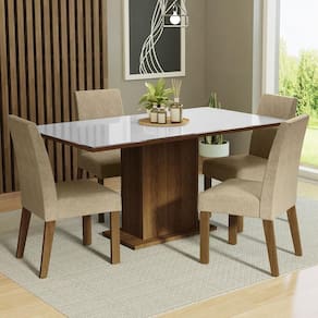 Conjunto Sala De Jantar Mesa Tampo De Vidro 4 Cadeiras