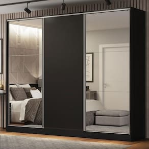 Guarda Roupa Casal Royale 3 Portas de Correr Espelhos Preto