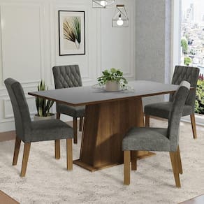 Conjunto Sala De Jantar Mesa Tampo De Madeira 4 Cadeiras