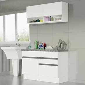 Kit área De Serviço 120cm Com Armário E Balcão Branco Mades