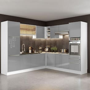 Cozinha Completa Lux com Armário e Balcão Branco Cinza