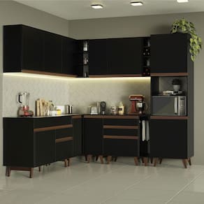 Cozinha Completa Canto Madesa Reims Armário e Balcão Preto