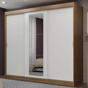 Guarda-roupa Casal 3 Portas de Correr com Espelho