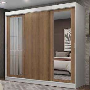 Guarda-roupa Casal 3 Portas de Correr com Espelhos