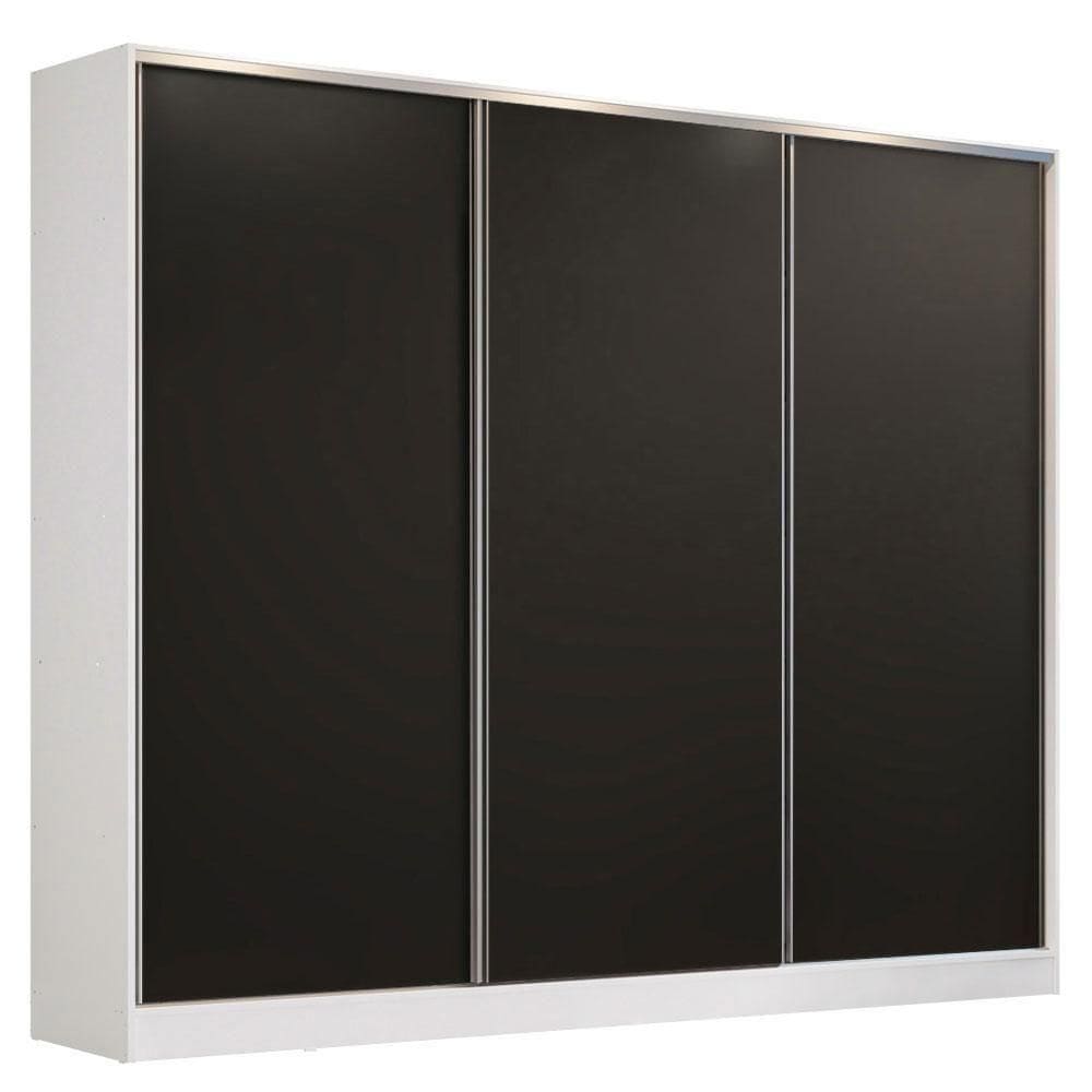 Guarda Roupa Casal Madesa 3 Portas de Correr Branco e Preto