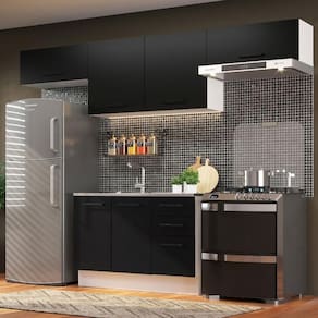 Cozinha Compacta Madesa Agata Armário e Balcão Branco Preto