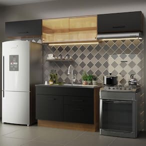 Cozinha Compacta Madesa Agata Armário e Balcão Rustico Preto