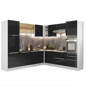 Cozinha Completa Lux com Armário e Balcão Branco Preto
