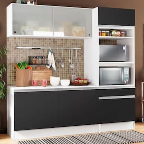 Cozinha Compacta Topazio Pop com Armário Branco Preto