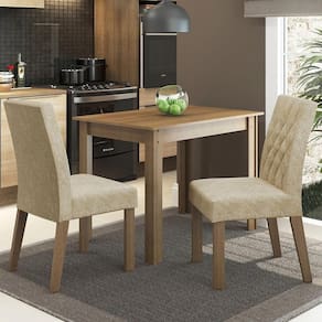 Conjunto Sala De Jantar Mesa Tampo De Madeira 2 Cadeiras Ru