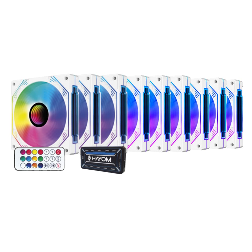 Kit 9 Fan Hayom RGB 120mm C/ Controladora Branco – FC1309